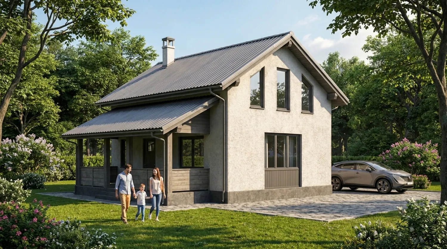 Проект одноэтажного дома с мансардой из газобетона от 70 м²
