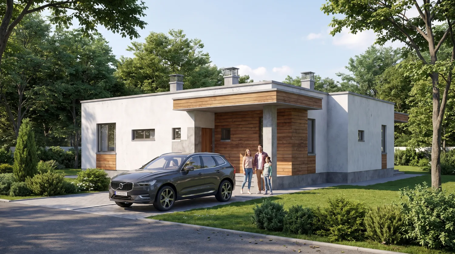 Проект одноэтажного дома из газобетона с террасой от 100 м²