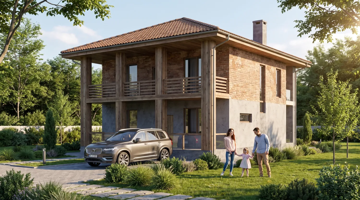 Проект двухэтажного дома из газобетона с террасой до 90 м²