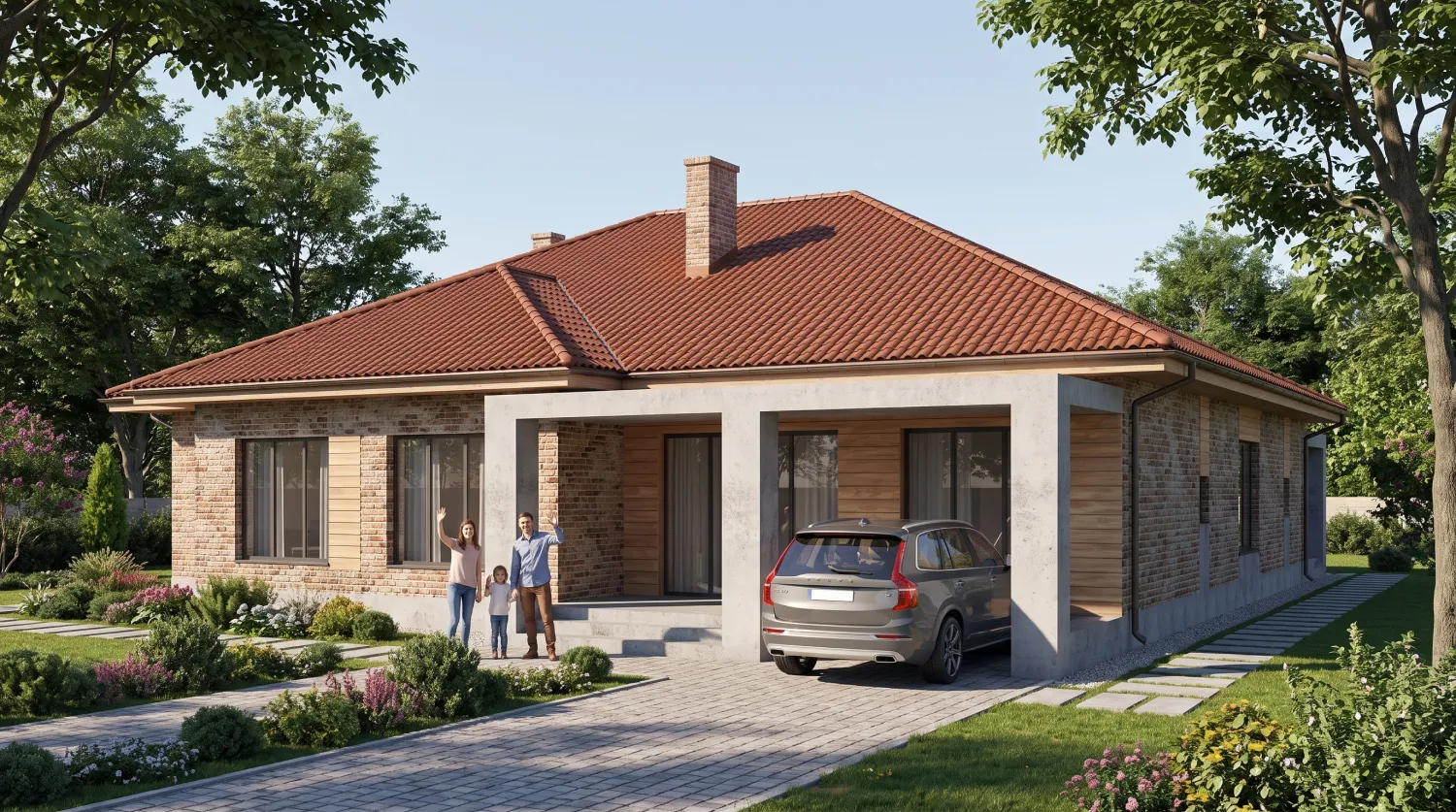 Проект одноэтажного дома из газобетона с террасой 230 м²