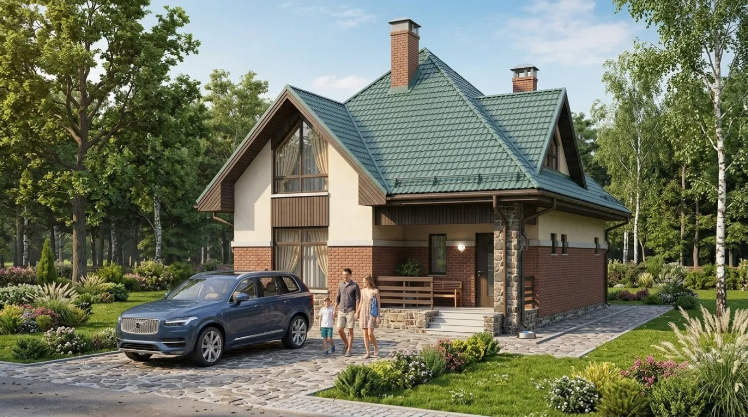 Проект каркасного дома с мансардой и террасой до 100 м²