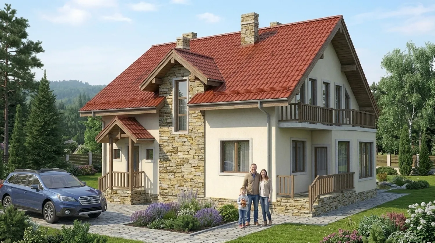 Проект каркасного дома с мансардой и террасой 190 м²