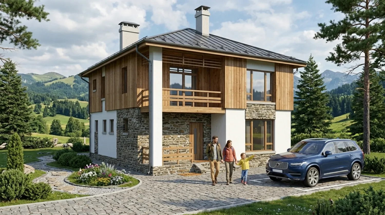 Проект двухэтажного дома из керамзитобетона с террасой 120 м²